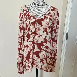 Billabong Bohemian Floral Drawstring-neckline Blouse, Size M